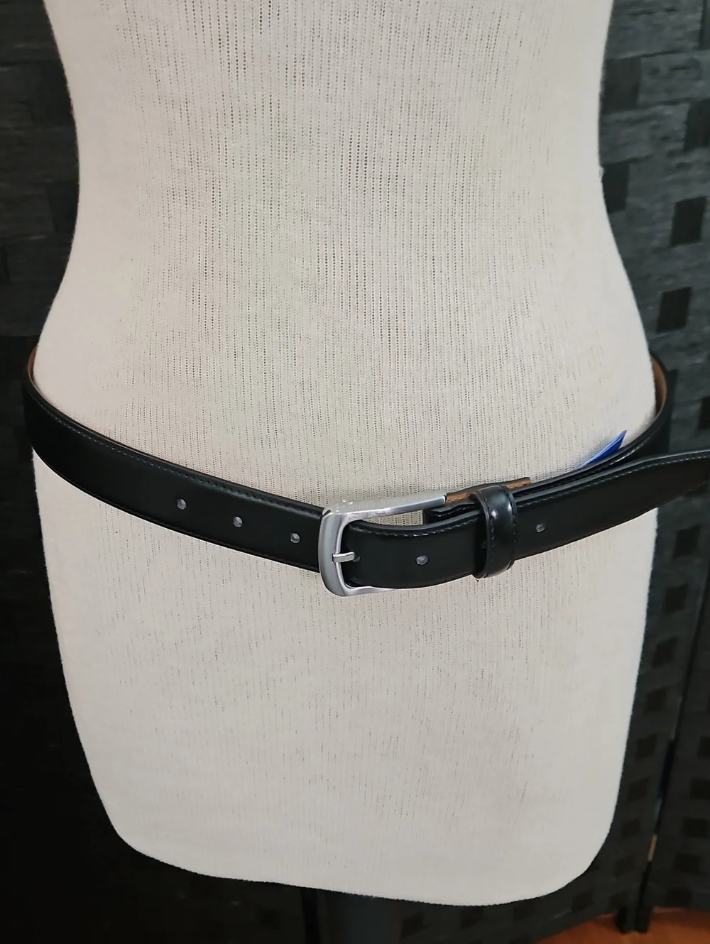 NWOT Vince Camuto Edge Stitched Men's Black Leather Belt with Silver Buckle 34